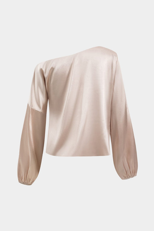 Astrid™ | One-Shoulder-Satinbluse mit Ballonärmeln