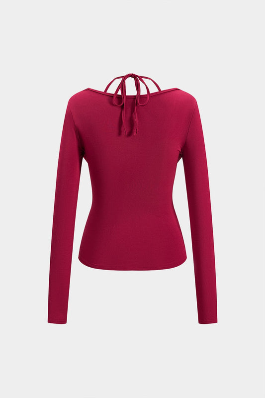 Dakota™ | Verleidelijk Langarmtop mit Drapé Décolleté und Geïntegreerd Halter-Bralette