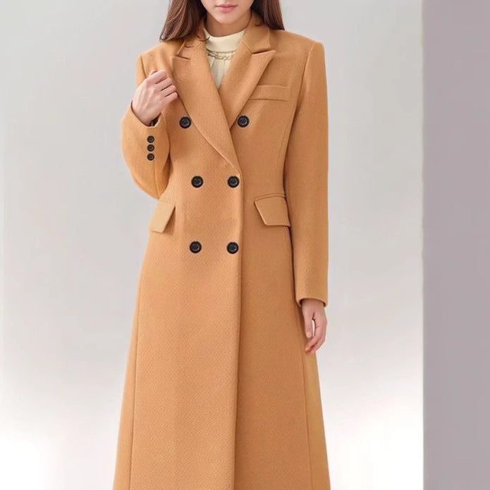 Lenora™ | Elegante lange Wolljacke mit Reverskragen