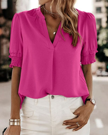 Lotte™ | Elegante V-hals Bluse mit Kurzen Ärmeln