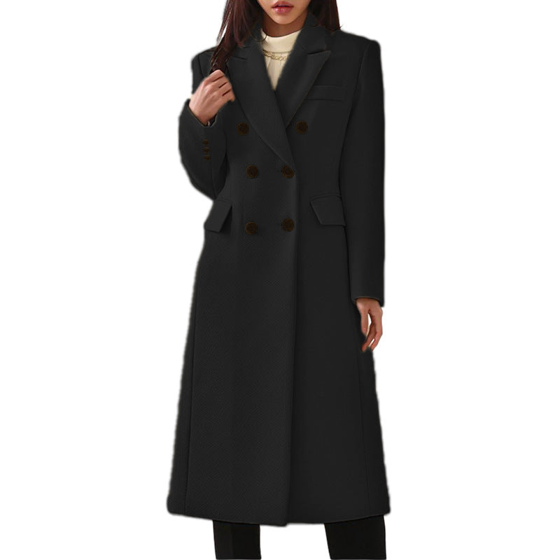 Lenora™ | Elegante lange Wolljacke mit Reverskragen