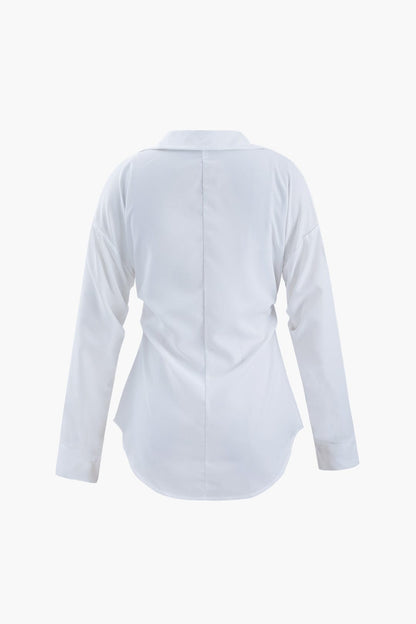 Ilaria™ | Weiße Oversized Bluse mit Benadrukte Taille und Klassische Kragen