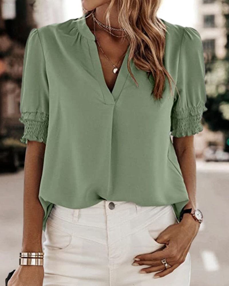Lotte™ | Elegante V-hals Bluse mit Kurzen Ärmeln