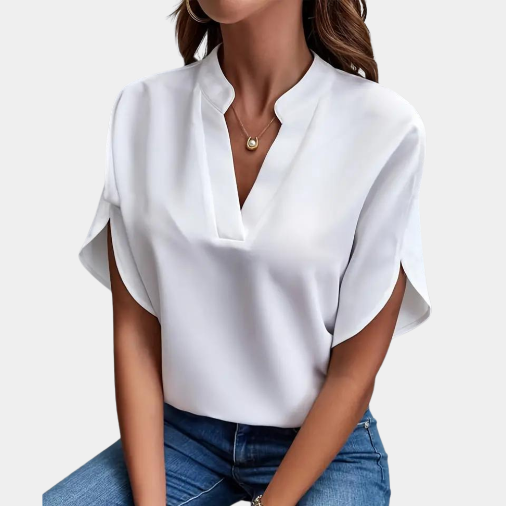 Marjolein™ | V-Ausschnitt Bluse mit Kurzen Ärmeln