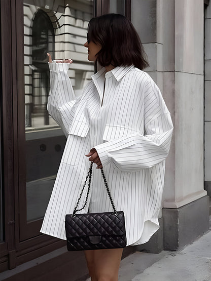 Selene™ | Oversized Hemdblusenkleid mit Streifen
