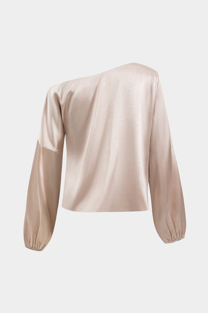 Astrid™ | One-Shoulder-Satinbluse mit Ballonärmeln