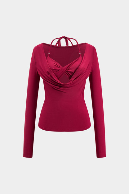 Dakota™ | Verleidelijk Langarmtop mit Drapé Décolleté und Geïntegreerd Halter-Bralette