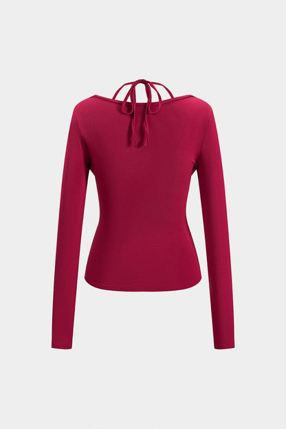Dakota™ | Verleidelijk Langarmtop mit Drapé Décolleté und Geïntegreerd Halter-Bralette